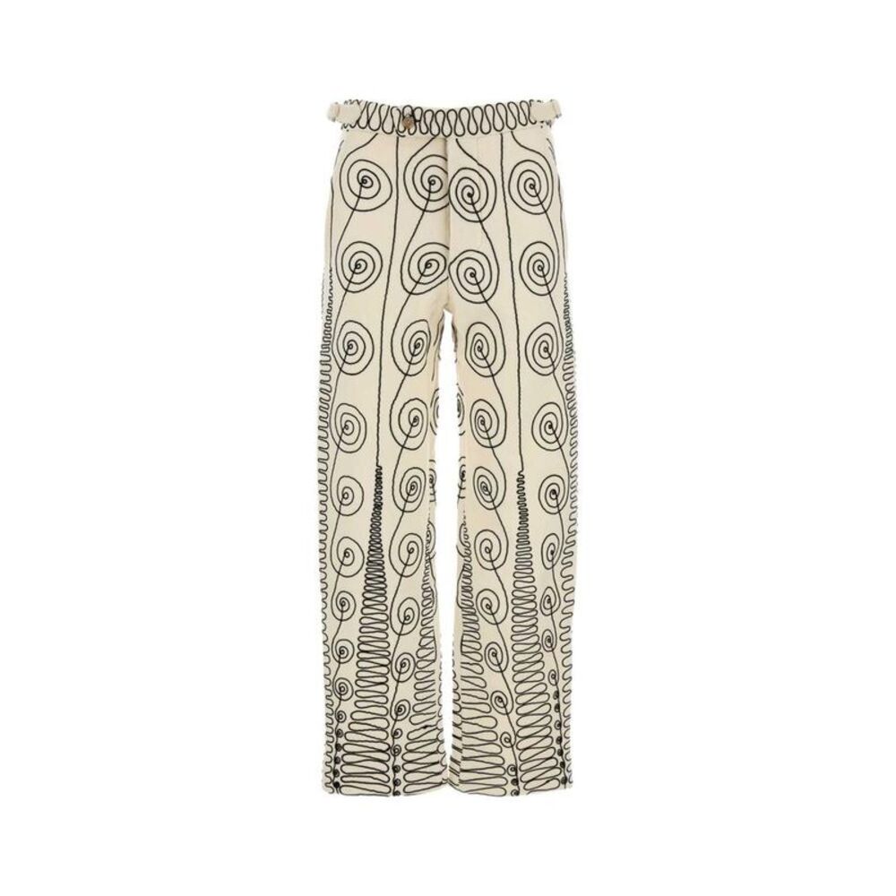 BODE Embroidered Swirl Print Trousers Men WHITE Pants